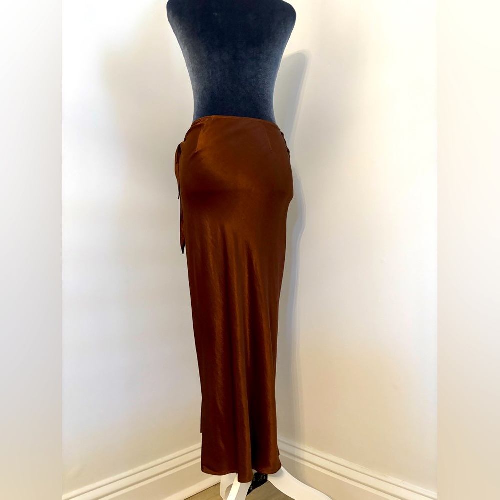 Enza Costa Satin Wrap Skirt In Saddle Brown Size 0/Xs - Picture 6 of 16